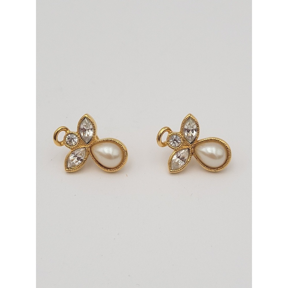 Vintage Faux Pearl And Rhinestone Gold Tone Angel Pierced Earrings Avon